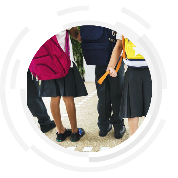 School students wearing backpacks