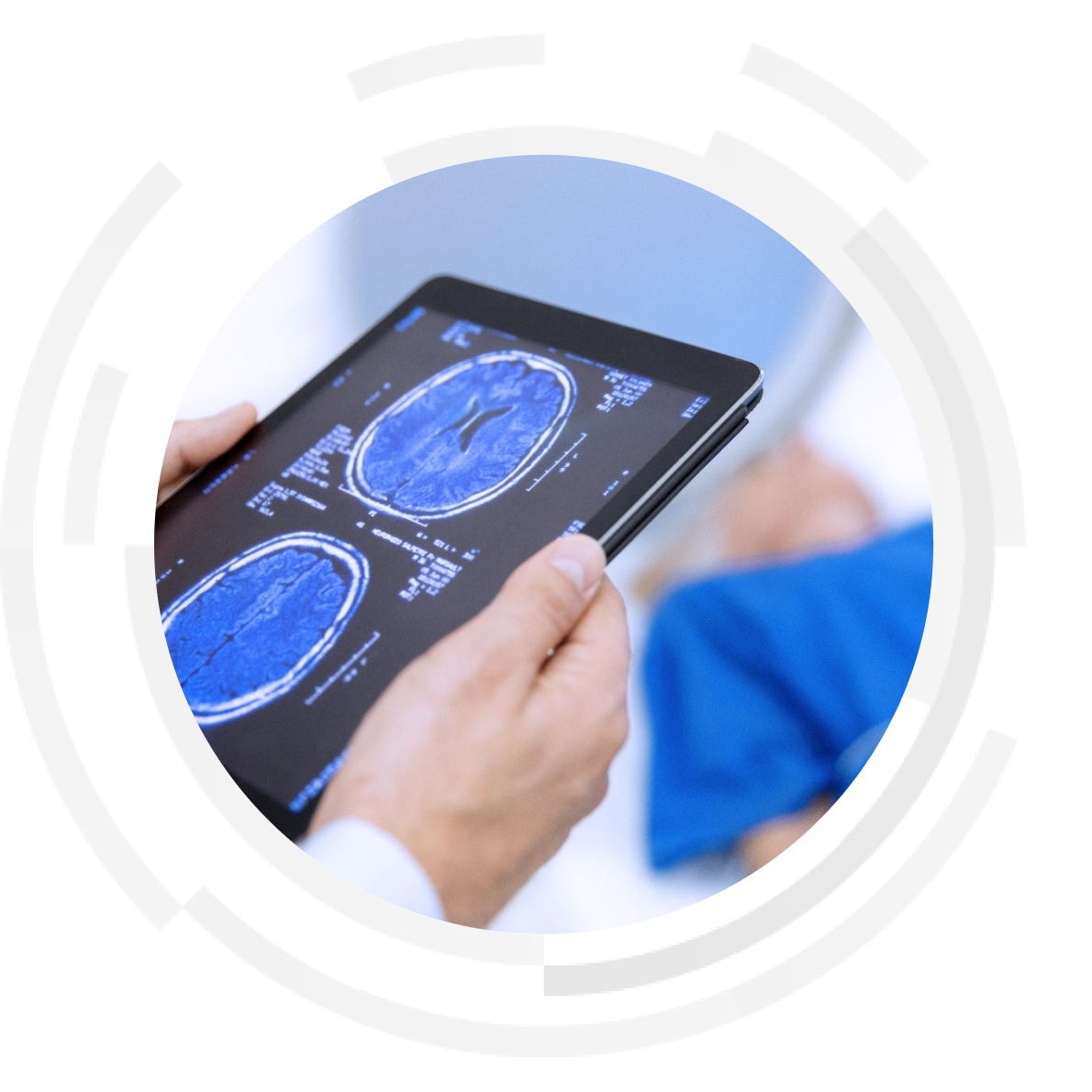 Doctor holding tablet showcasing medical imagery.