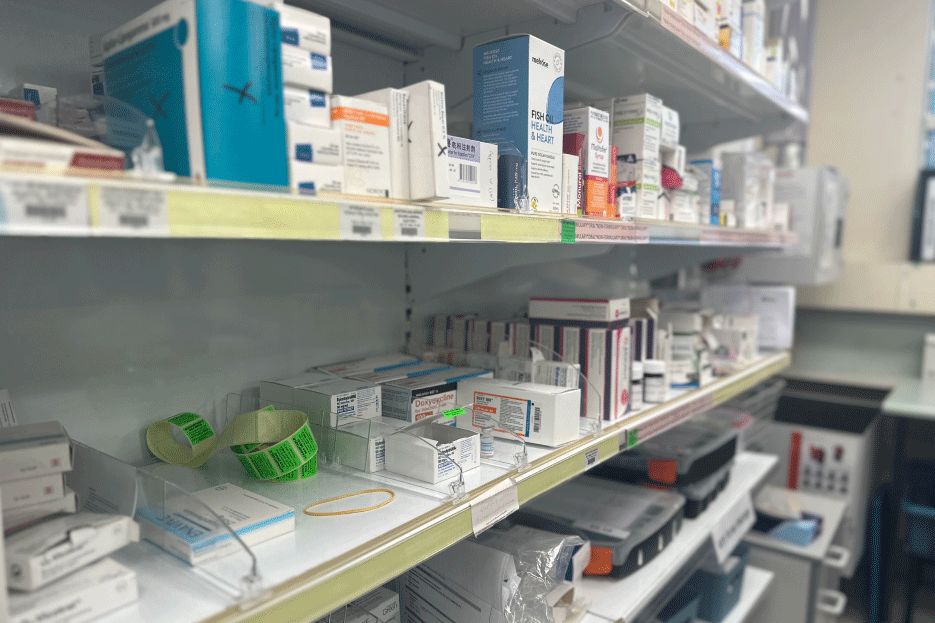Pharmaceutical shelf with medications